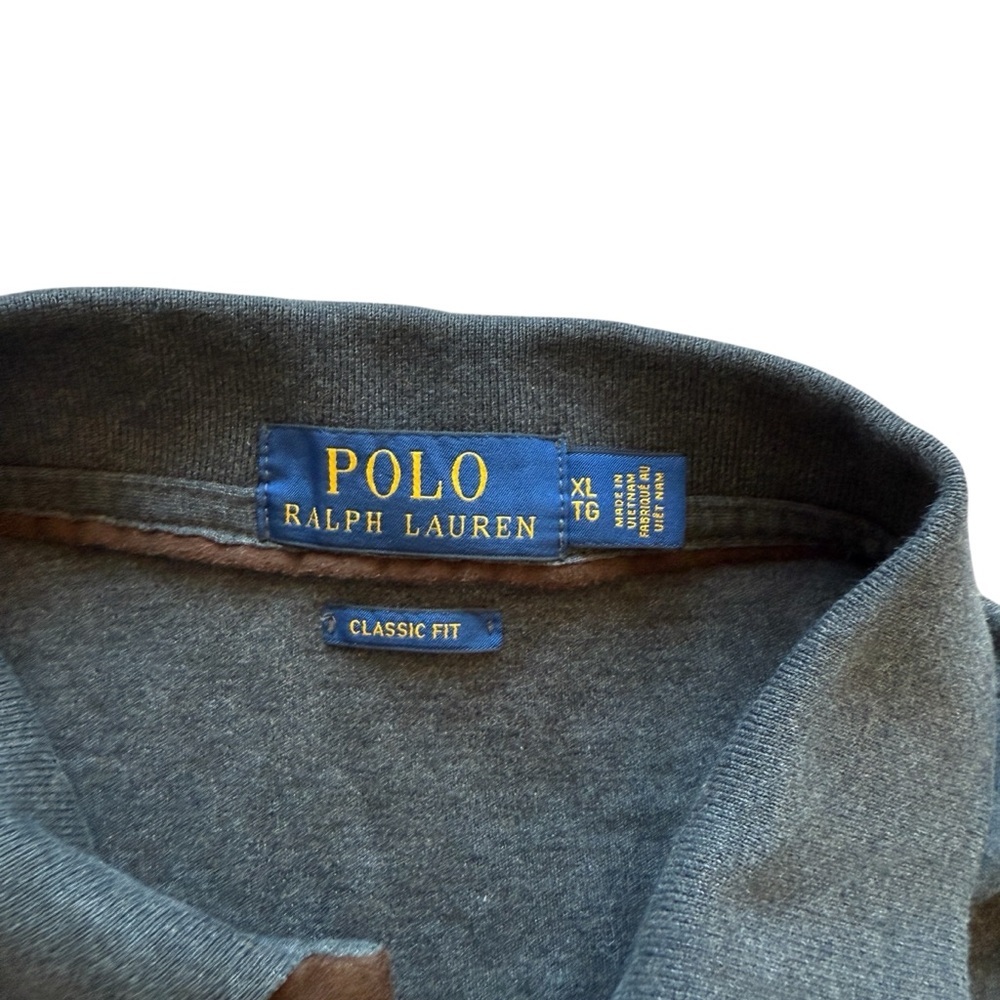 Polo Ralph Lauren Men's XL Gray Long Sleeve Polo Shirt Classic Fit Leather Trim - Picture 4 of 8